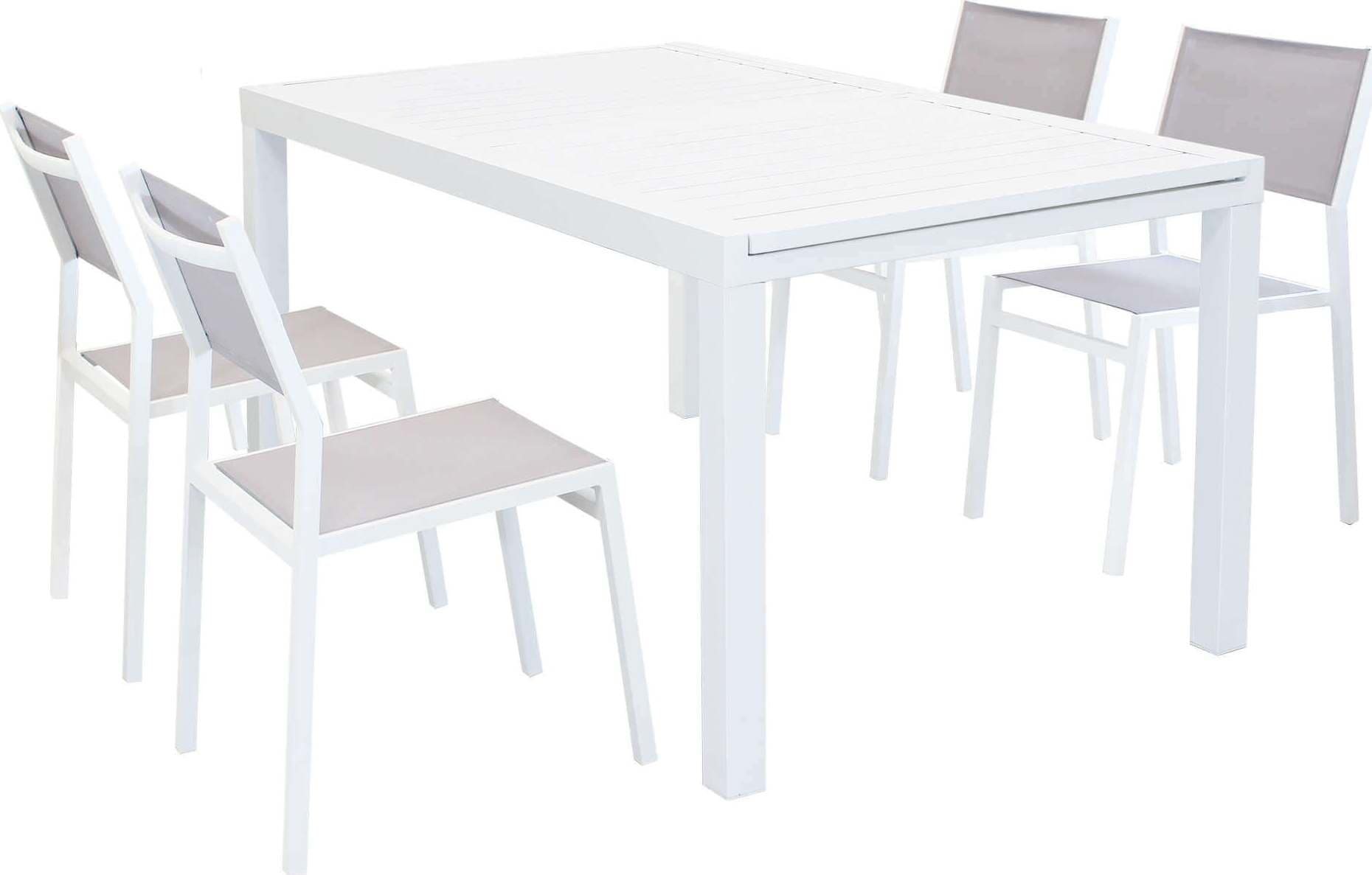 DEXTER---set-tavolo-giardino-rettangolare-allungabile-160/240x90-con-4-sedie-in-alluminio-bianco-e-textilene-da-esterno-Bianco-Milani-Home