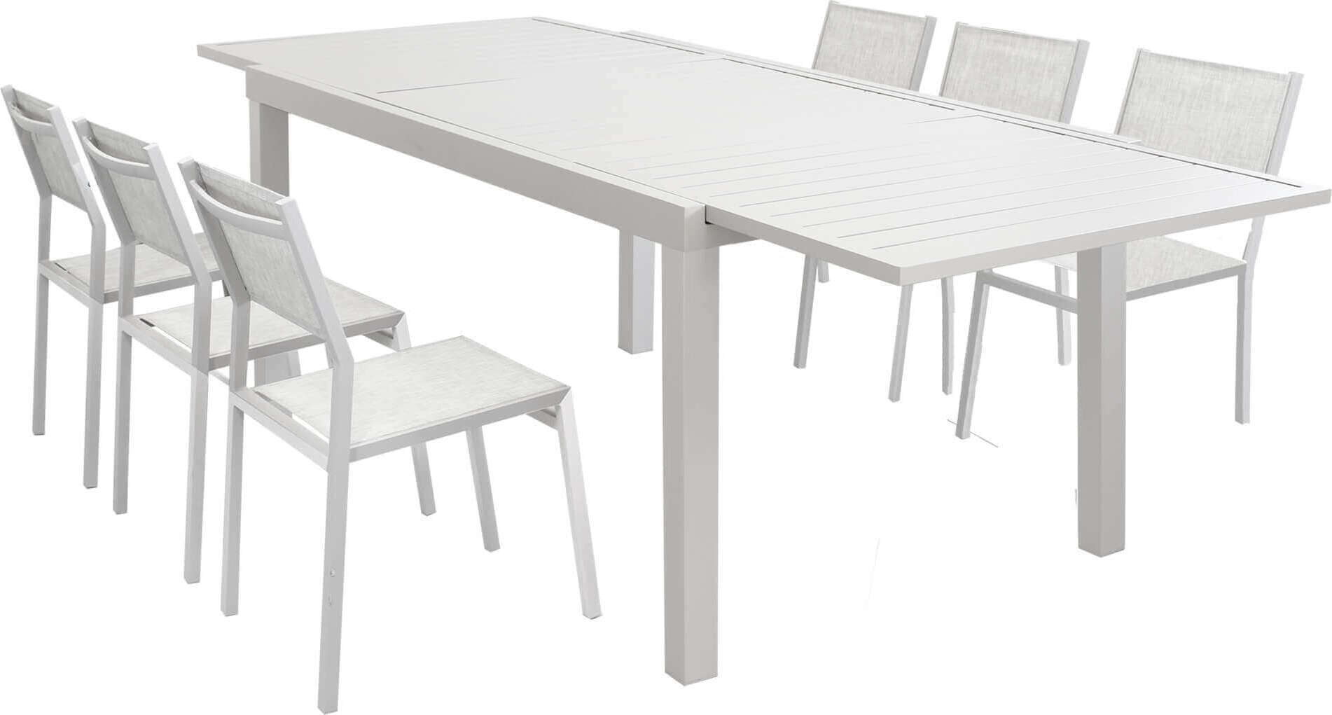DEXTER---set-tavolo-giardino-rettangolare-allungabile-160/240x90-con-6-sedie-in-alluminio-e-textilene-tortora-da-esterno-Tortora-Milani-Home