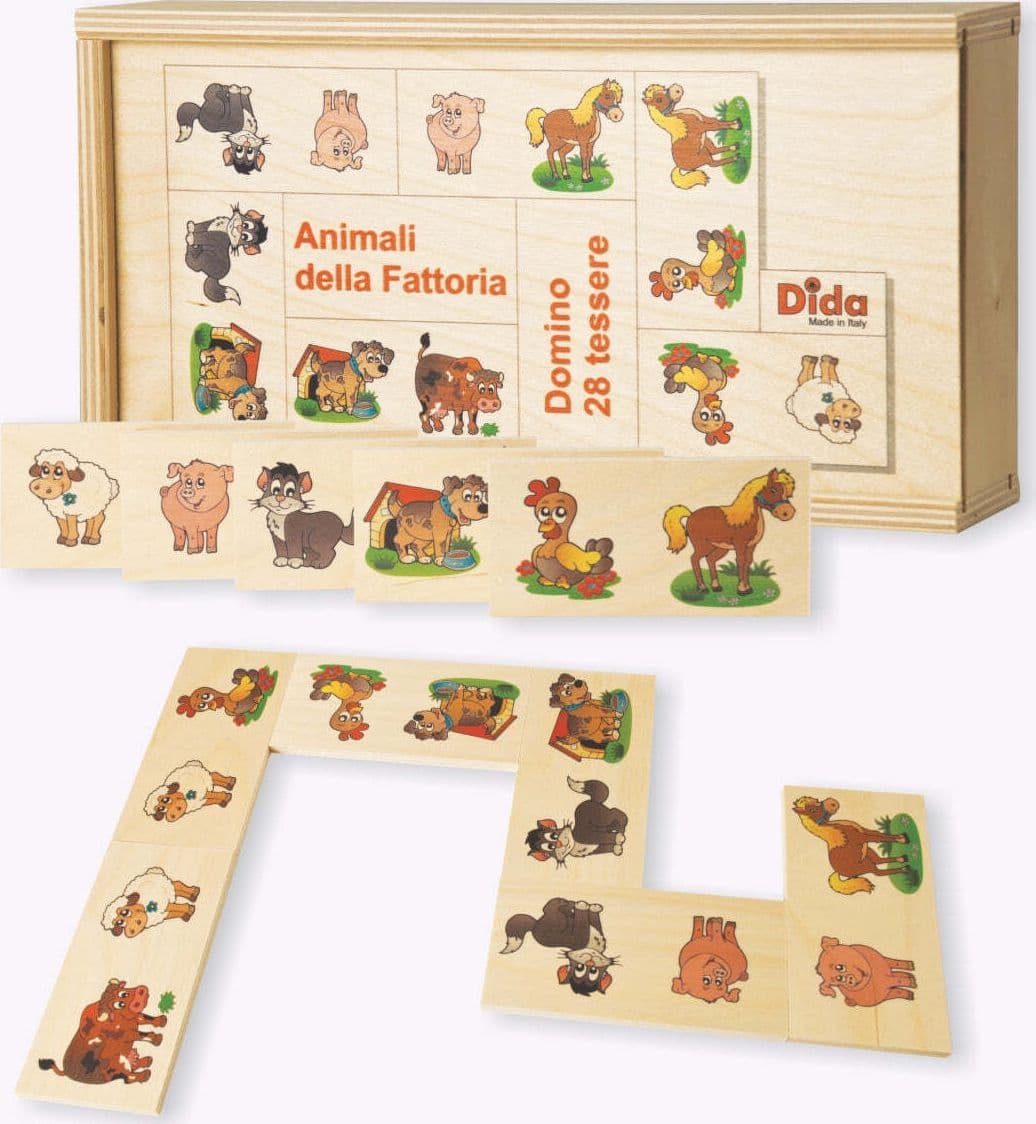 Dida - Domino Animali Della Fattoria - In Legno Per Bambini Gioco Da Tavolo