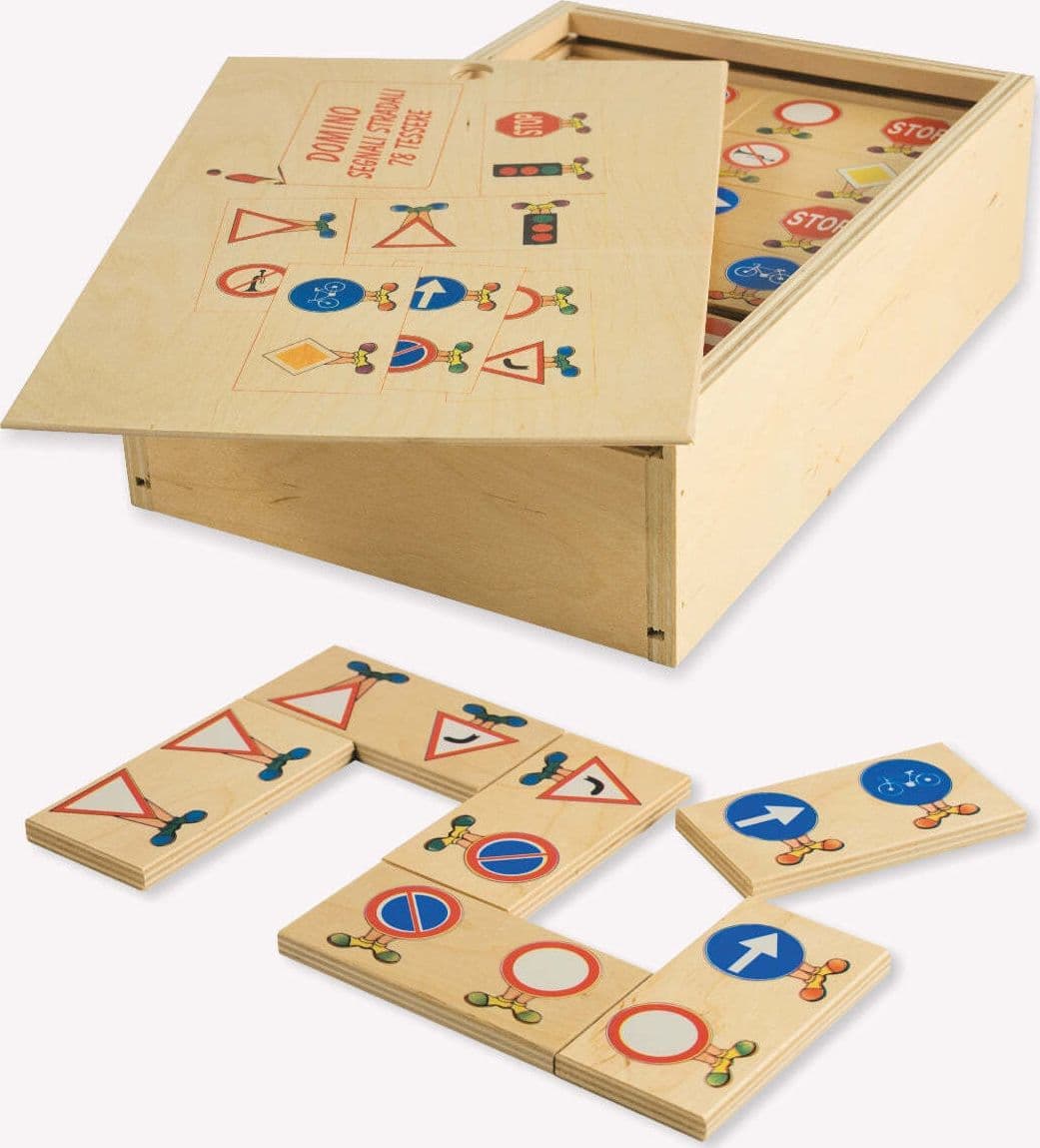 Dida - Domino Segnali Stradali 78 Pz - In Legno Per Bambini Gioco Da Tavolo