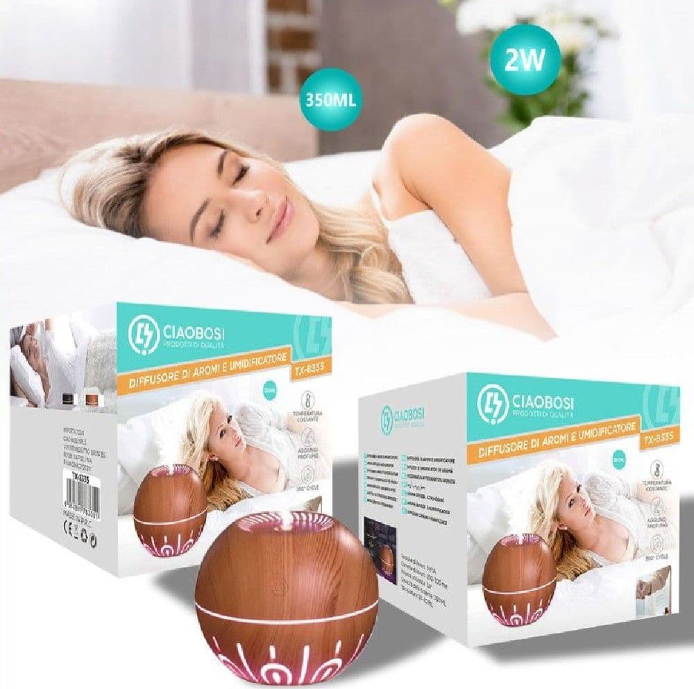 DIFFUSORE AROMI UMIDIFICATORE ARIA ULTRASUONI 350ML 2W USB AROMATERAPIA TX-8335