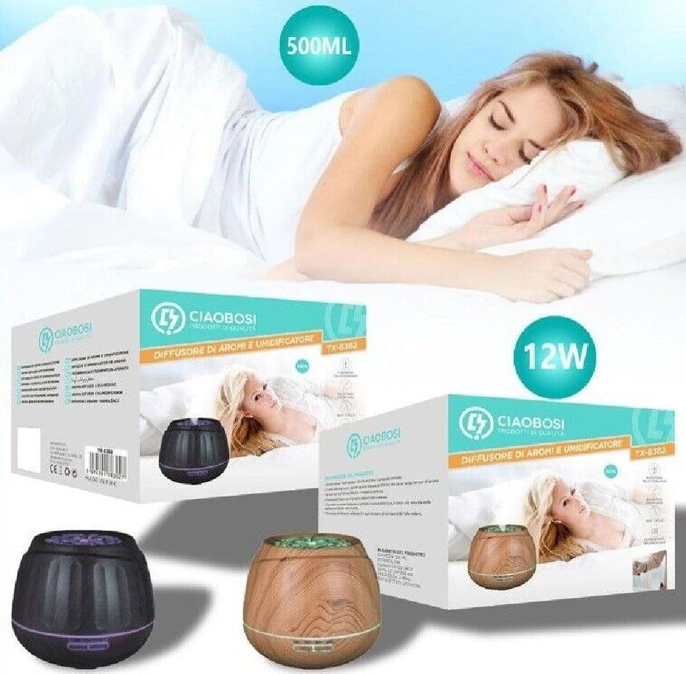 DIFFUSORE AROMI UMIDIFICATORE ULTRASUONI 500ML 12W AROMATERAPIA COLORE LED LUCE TX-8362
