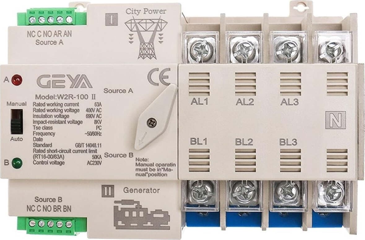 DIN Rail 4P ATS Switch Elettrico Manuale di Trasferimento 110V 220V Bobina Max 100A PC Tipo City Power al Generatore 1PC