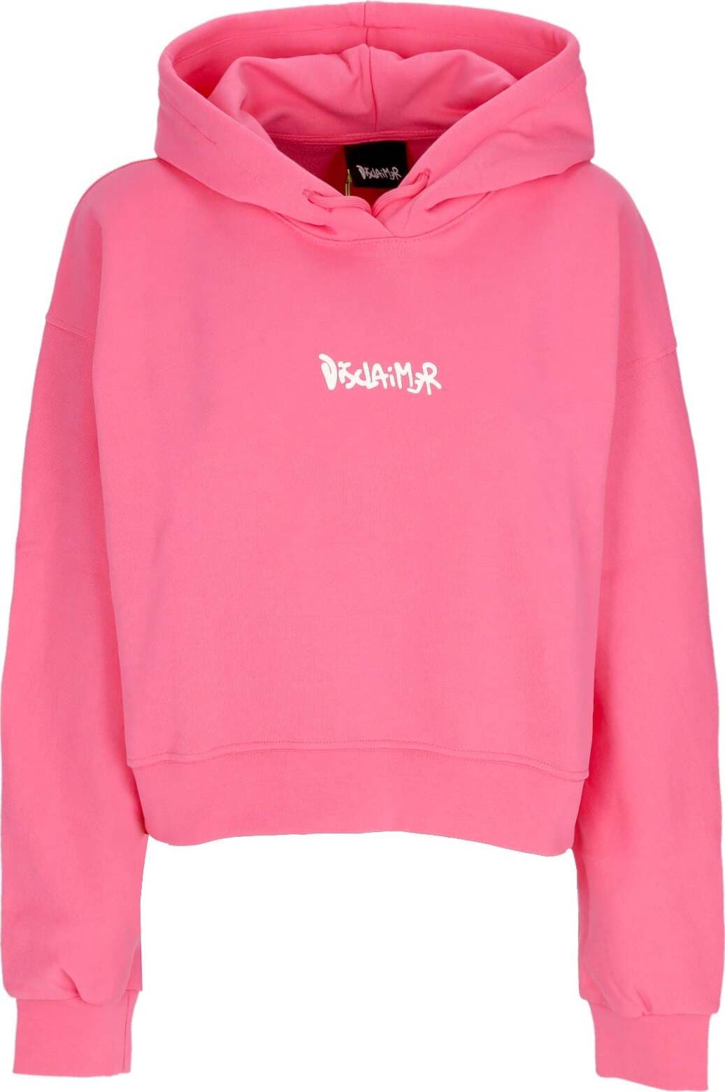 DISCLAIMER-Felpa-Leggera-Cappuccio-Corta-Donna-W-Back-Big-Logo-Hoodie-Fluo-Fucshia/st-White-da-donna