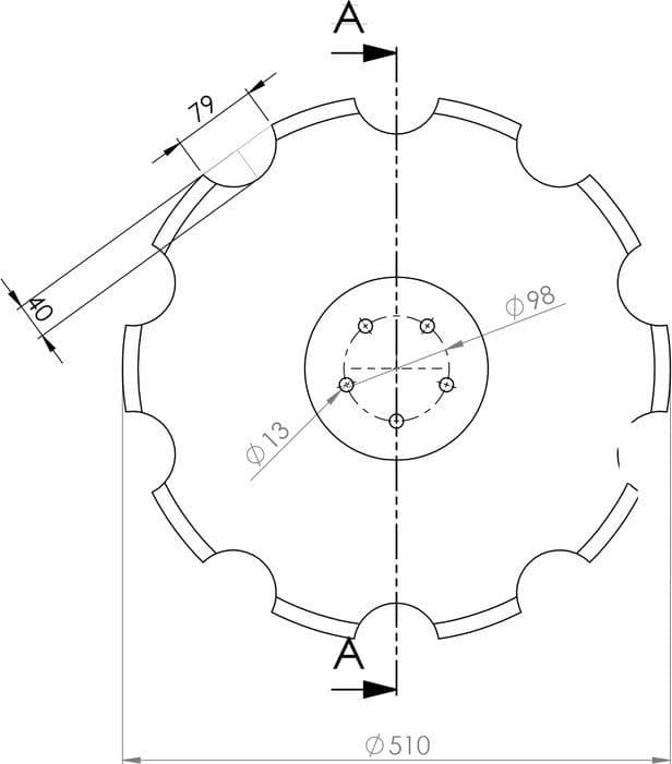 DISCO 510X4 CONCAVO DENTATO BASE PIANA, 5 FORI ø 13 SU ø 98 SKF in Dischi abrasivi velcrati GardenStore - Novellara, commercioVirtuoso.it