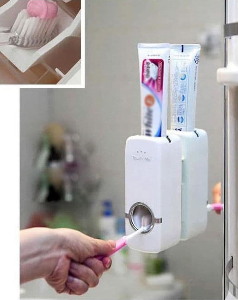 DISPENSER EROGATORE DENTIFRICIO AUTOMATICO DOSATORE CON PORTA SPAZZOLINI ADESIVO Trade Shop italia - Napoli, Commerciovirtuoso.it