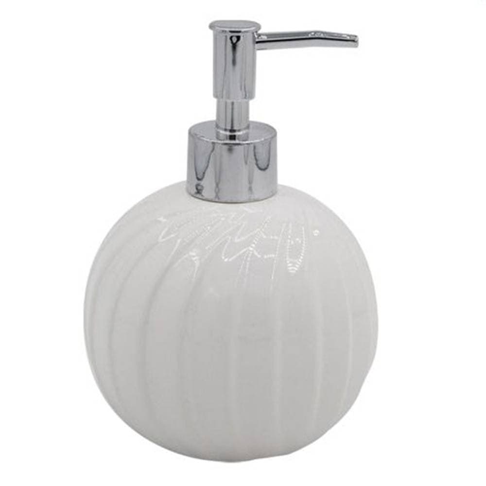 DISPENSER PORTA SAPONE LIQUIDO SFERICO CERAMICA RIGATA BIANCO ARREDO BAGNO 79957 in Dosatori per sapone liquido Trade Shop italia - Napoli, commercioVirtuoso.it