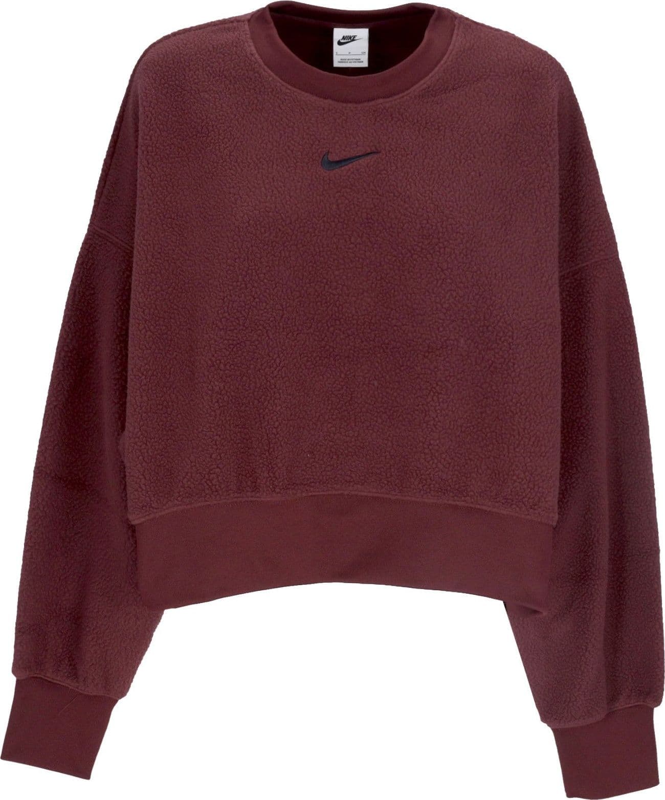 Nike Felpa Girocollo Donna Sportswear Plush Mod Crop Crewneck Burgundy Crush/black da donna