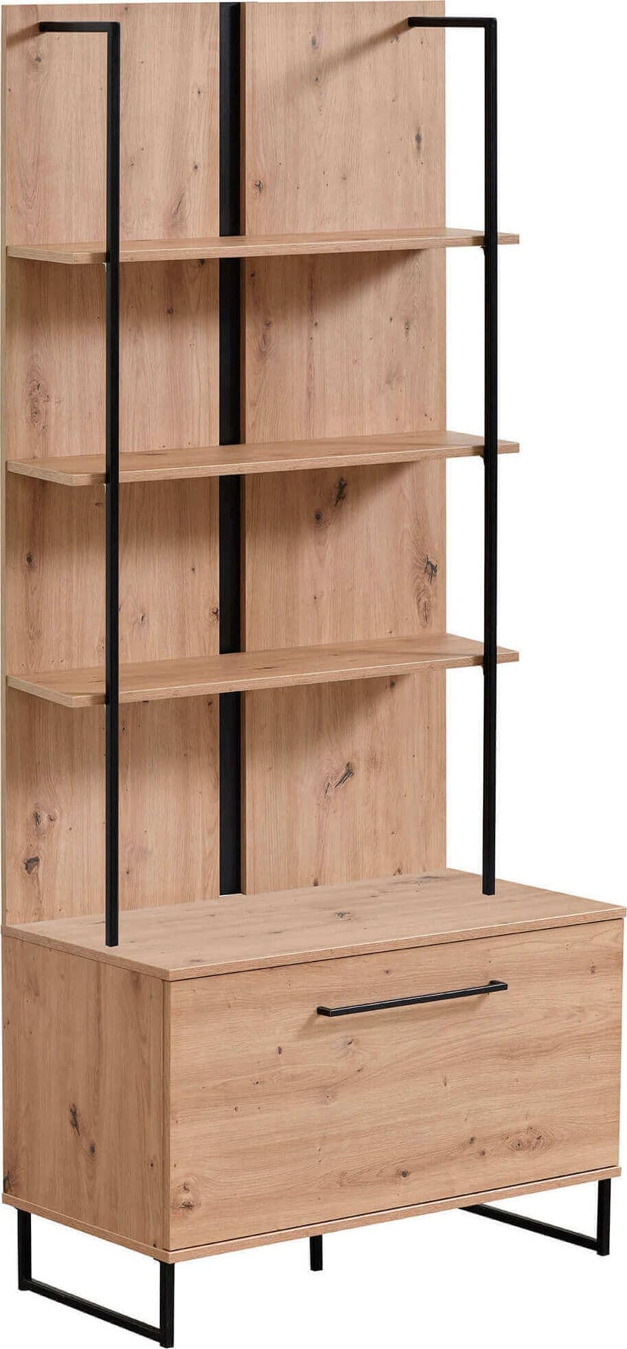 DODO---libreria-moderna-colore-rovere-con-4-mensole-e-un'anta-cm-85-x-42-x-191,5-h-Rovere-Chiaro-Milani-Home