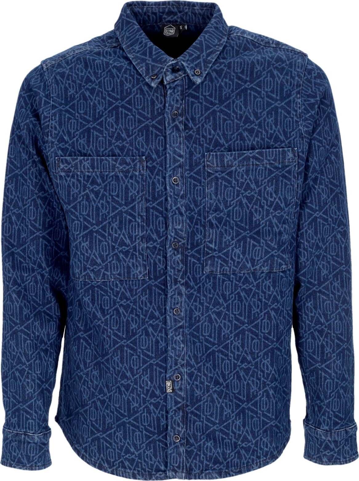 DOLLY-NOIRE-Camicia-Manica-Lunga-Uomo-Monogram-Laser-Shirt-Raw-Blue-Indigo-da-uomo