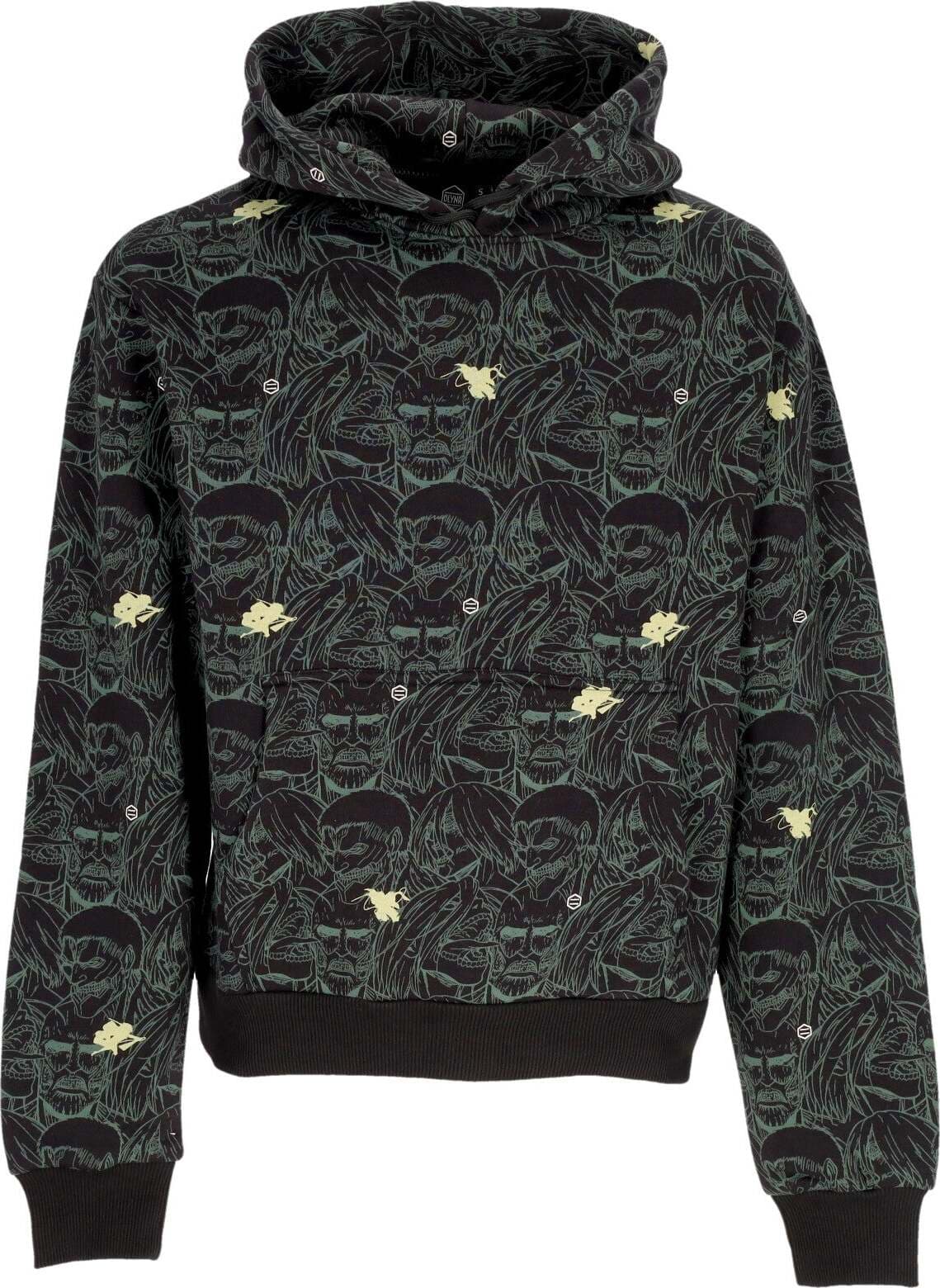 DOLLY-NOIRE-Felpa-Cappuccio-Uomo-Aot-Pattern-Hoodie-X-Attack-On-Titan-Black-da-uomo