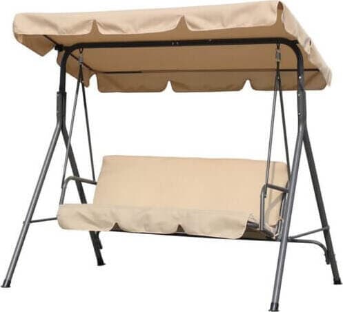 Dondolo-Altalena-da-Giardino-3-Posti-in-Acciaio-con-Parasole-Regolabile-Beige