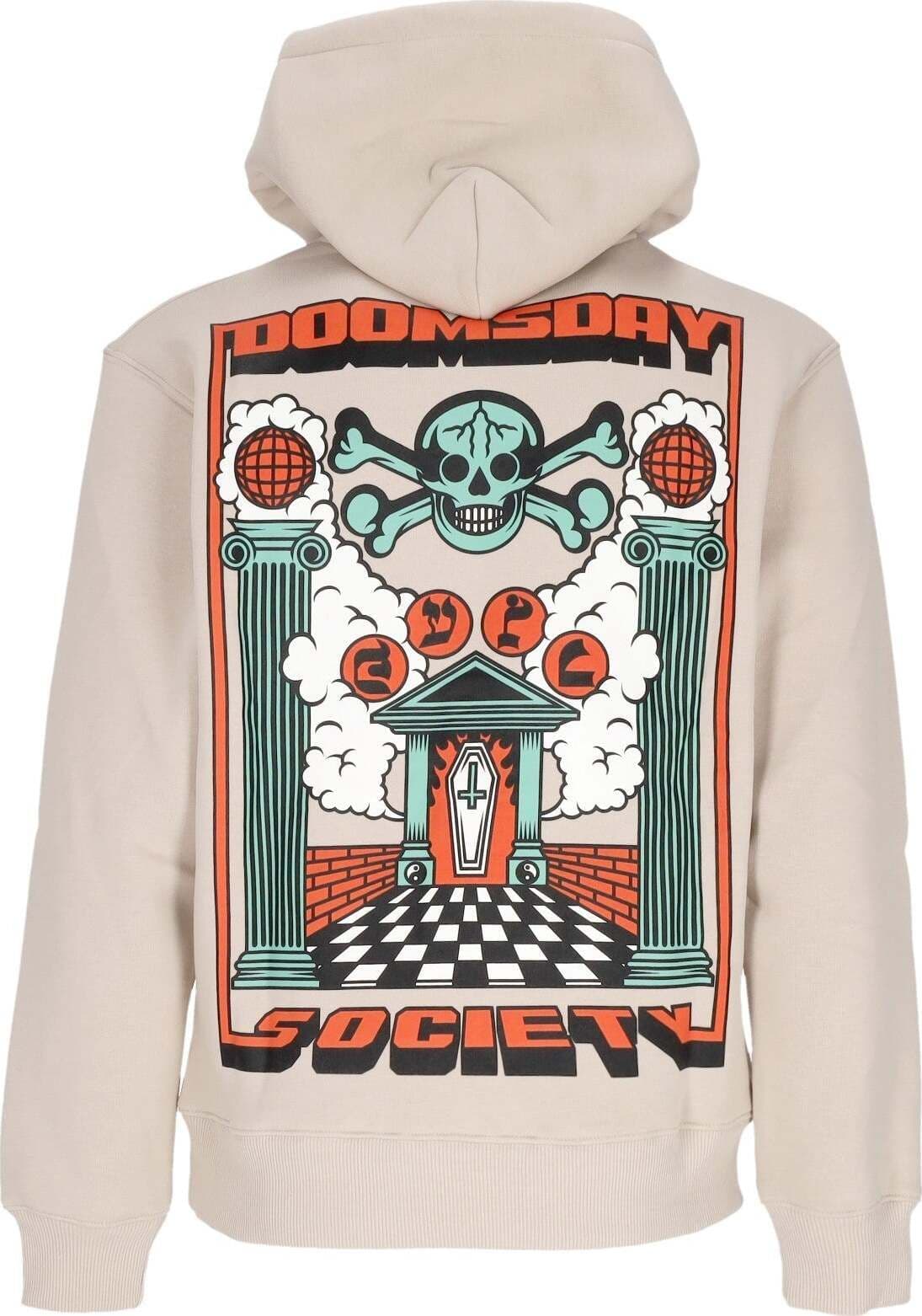 DOOMSDAY-Felpa-Cappuccio-Uomo-Lodge-Of-Darkness-Hoodie-Cream-da-uomo