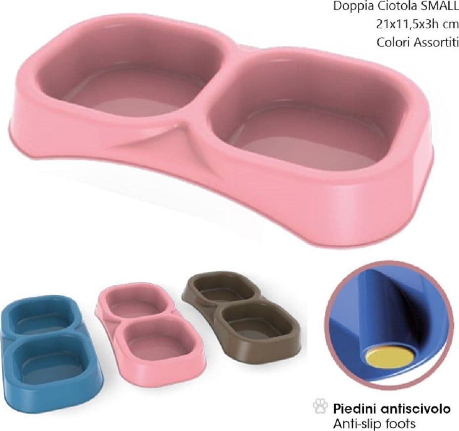 Doppia-Ciotola-Per-Cane-Small-Antiscivolo-Cibo-E-Acqua-Vari-Colori