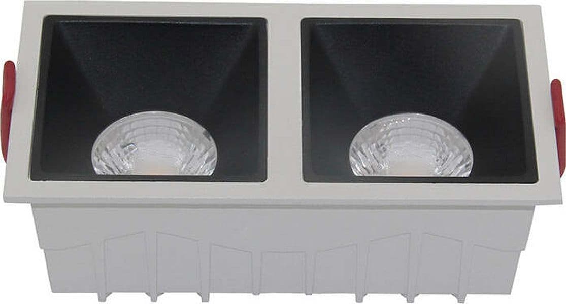 Doppio-Faretto-Da-Incasso-Moderno-Alfa-Led-Alluminio-Bianco-15W-Diffusori-Neri