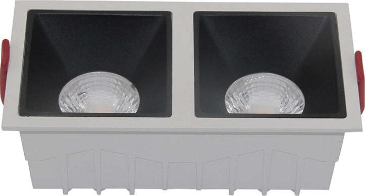 Doppio-Faretto-Da-Incasso-Moderno-Alfa-Led-Alluminio-Bianco-Diffusori-Neri-Dimm.