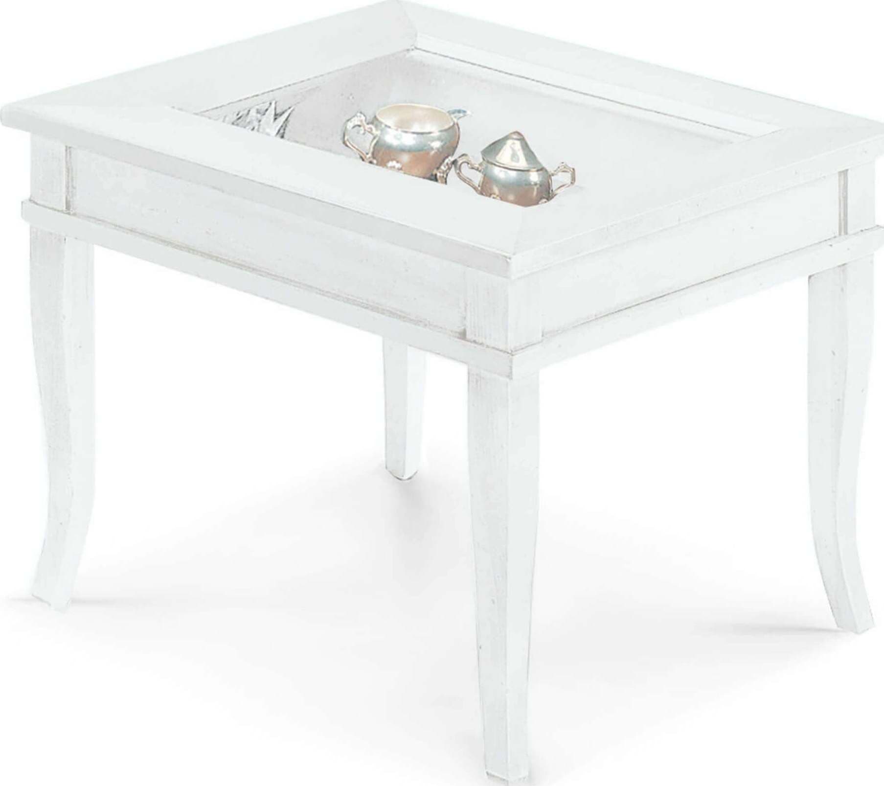 DORIAN - tavolino bacheca in legno massello piano vetro 60x60 Bianco Milani Home