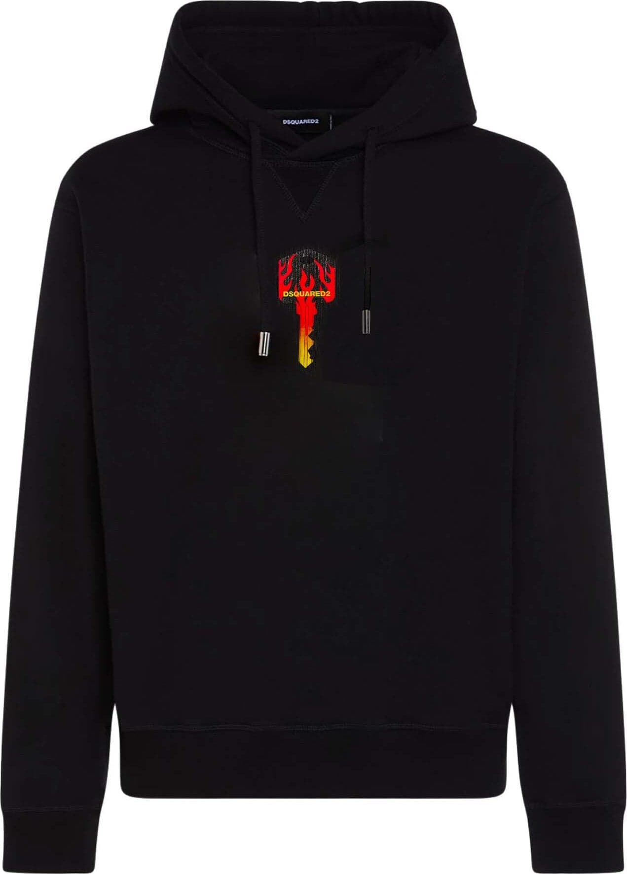 Dsquared2-Felpa-Uomo-Nera-Flame-Key-Hoodie-Black-con-Cappuccio-S74GU0349