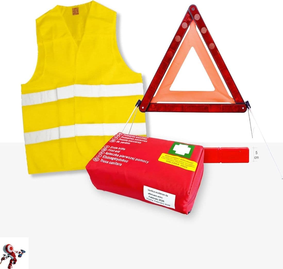 ECOCAR---Kit-Accessori-Auto,-Valigetta-di-Primo-Soccorso-Medica,-Triangolo-Omologato-e-Gilet-Catarifrangente