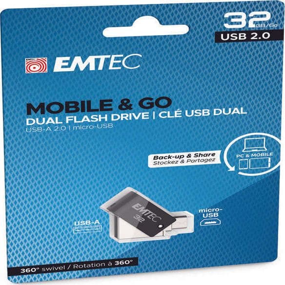 Emtec - Dual USB2.0 T260 - micro-USB - ECMMD32GT262B - 32GB Elettronica/Informatica/Dispositivi archiviazione dati/Dispositivi archiviazione dati esterni/PenDrive Eurocartuccia - Pavullo, Commerciovirtuoso.it