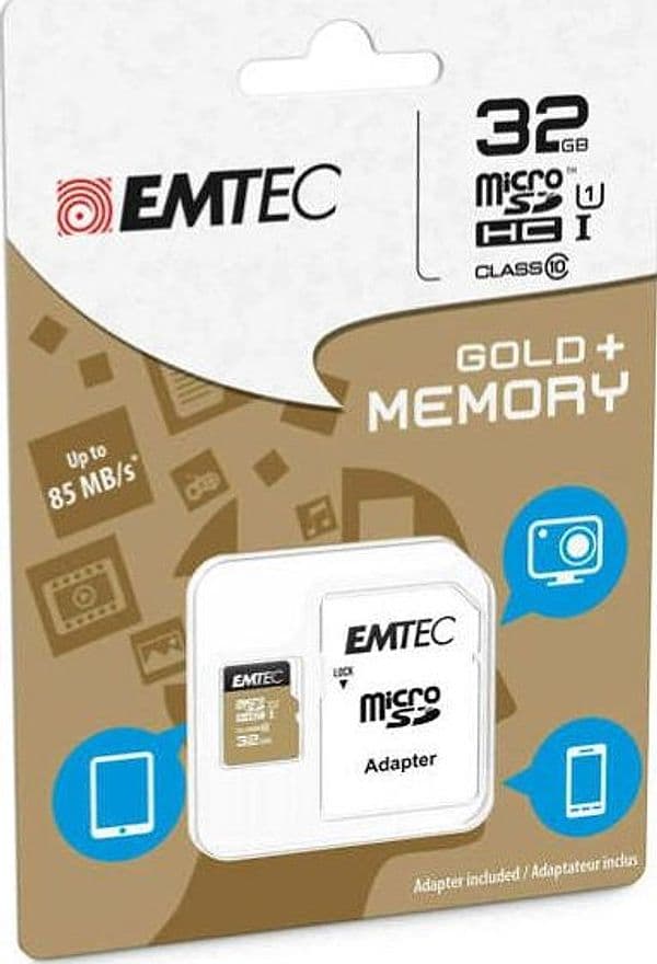 Emtec - Micro SDHC Class 10 Gold + con Adattatore - ECMSDM32GHC10GP - 32GB Elettronica/Informatica/Dispositivi archiviazione dati/Dispositivi archiviazione dati esterni/Schede di memoria/Schede Multimedia Eurocartuccia - Pavullo, Commerciovirtuoso.it