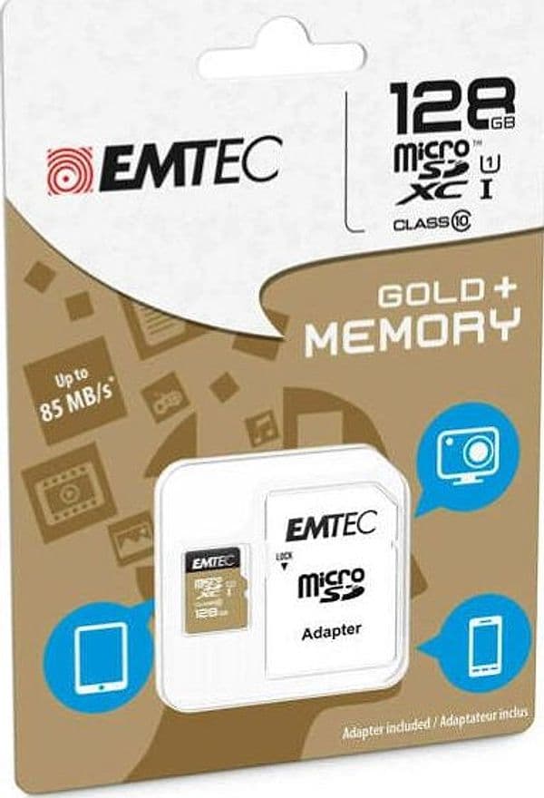 Emtec - Micro SDXC Class 10 Gold + con Adattatore - ECMSDM128GXC10GP - 128GB Elettronica/Informatica/Dispositivi archiviazione dati/Dispositivi archiviazione dati esterni/Schede di memoria/Schede Multimedia Eurocartuccia - Pavullo, Commerciovirtuoso.it
