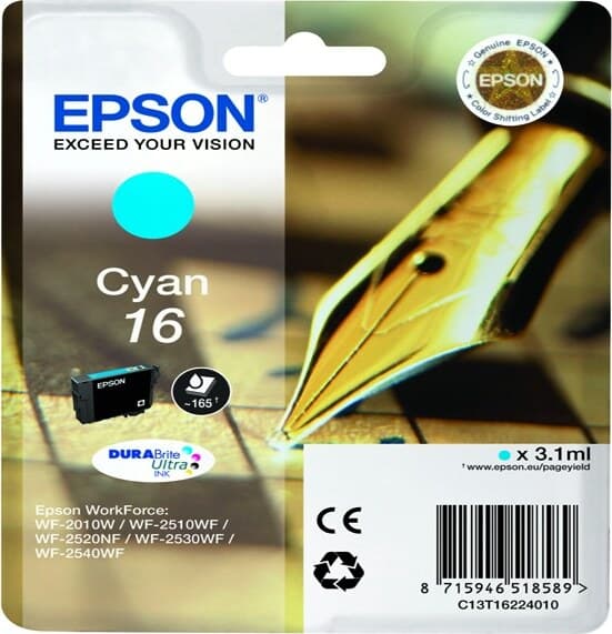 Epson - Cartuccia ink - 16 - Ciano - C13T16224012 - 3 1ml Elettronica/Informatica/Stampanti e accessori/Accessori per stampanti a inchiostro e laser/Cartucce d'inchiostro Eurocartuccia - Pavullo, Commerciovirtuoso.it