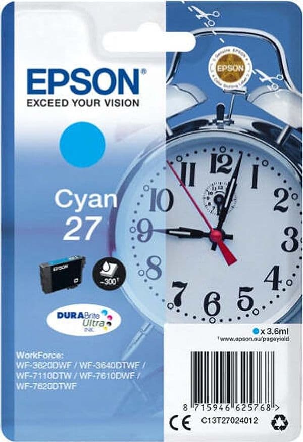 Epson - Cartuccia ink - 27 - Ciano - C13T27024012 - 3 6ml Elettronica/Informatica/Stampanti e accessori/Accessori per stampanti a inchiostro e laser/Cartucce d'inchiostro Eurocartuccia - Pavullo, Commerciovirtuoso.it