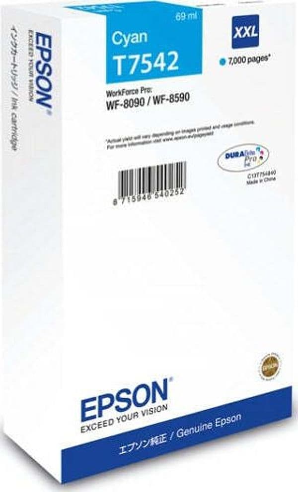 Epson - Cartuccia ink - Ciano - T7542 - C13T754240 - 69ml Elettronica/Informatica/Stampanti e accessori/Accessori per stampanti a inchiostro e laser/Cartucce d'inchiostro Eurocartuccia - Pavullo, Commerciovirtuoso.it