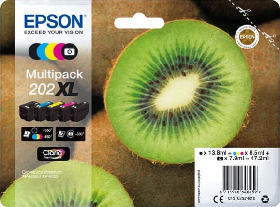 Epson - Multipack Cartuccia ink - 202XL - C-M-Y-K-K PH - C13T02G74010 - C-M-Y 8 5ml cad - K 13 8ml - K PH 7 9ml Elettronica/Informatica/Stampanti e accessori/Accessori per stampanti a inchiostro e laser/Cartucce d'inchiostro Eurocartuccia - Pavullo, Commerciovirtuoso.it