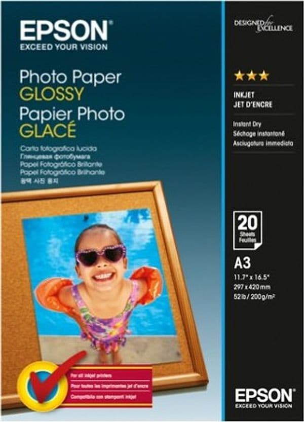 Epson - Photo Paper Glossy - A3 - 20 Fogli - C13S042536 Cancelleria e prodotti per ufficio/Carta blocchi e quaderni/Carta/Carta per fotocopiatrici e stampanti/Carta per fotocopiatrice e multiuso Eurocartuccia - Pavullo, Commerciovirtuoso.it