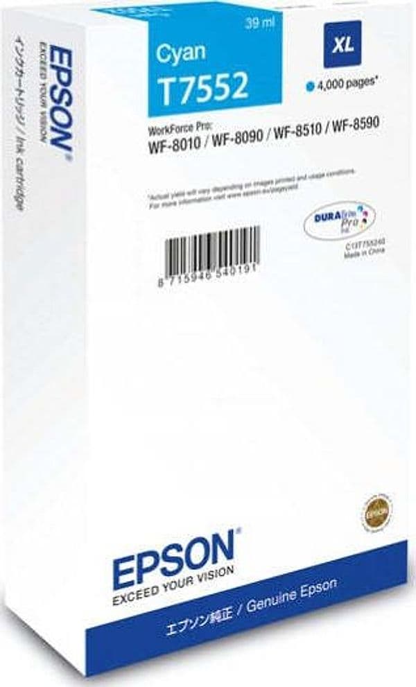 Epson - Tanica - Ciano - T7552 - C13T755240 - 39ml Elettronica/Informatica/Stampanti e accessori/Accessori per stampanti a inchiostro e laser/Cartucce d'inchiostro Eurocartuccia - Pavullo, Commerciovirtuoso.it