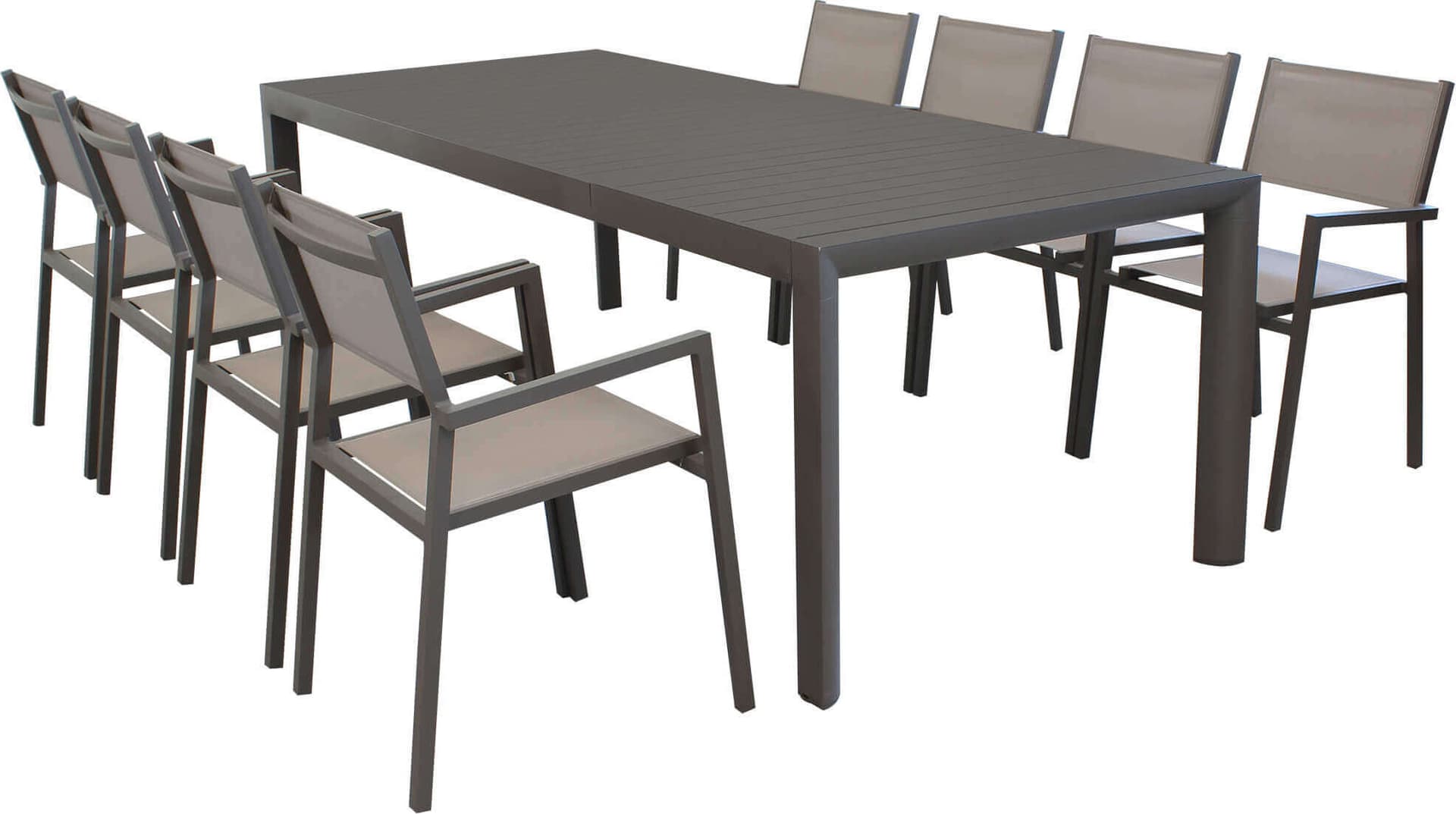 EQUITATUS---set-tavolo-in-alluminio-cm-180/240x100x75-h-con-8-sedute-Taupe-Milani-Home