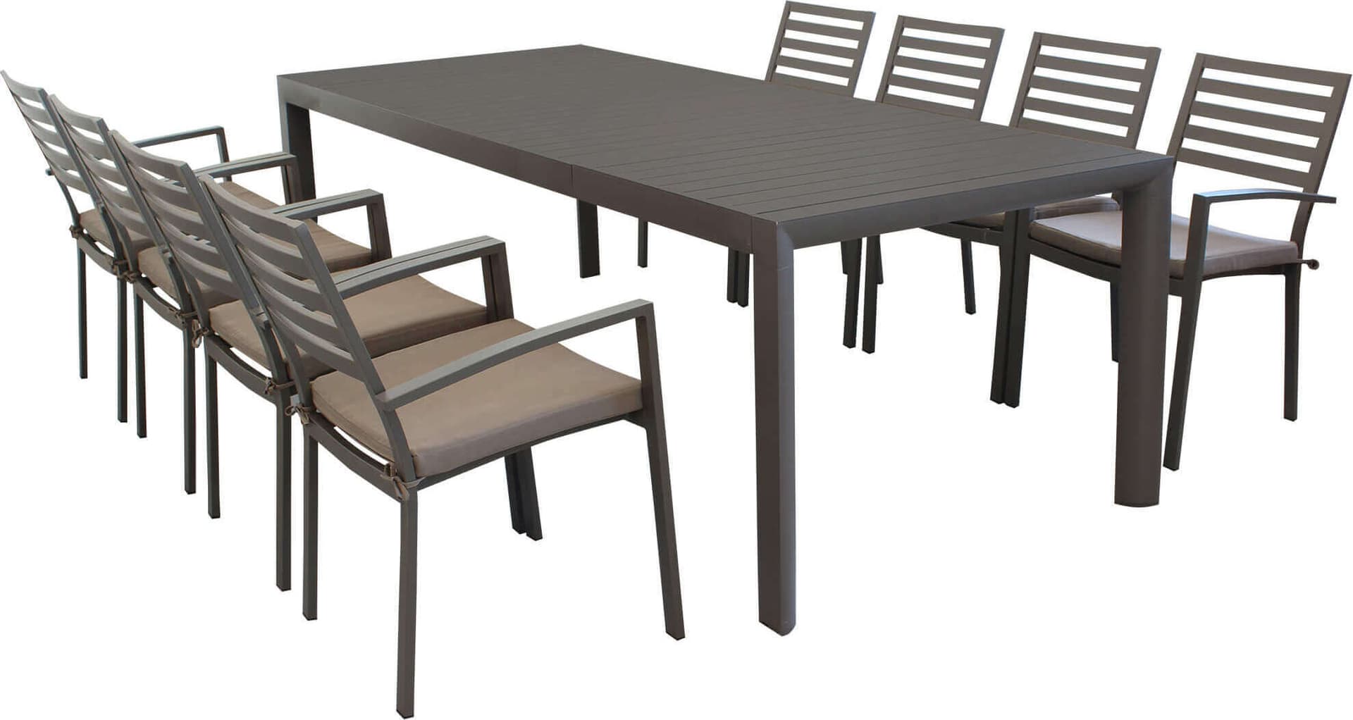 EQUITATUS---set-tavolo-in-alluminio-cm-180/240x100x75-h-con-8-sedute-Taupe-Milani-Home