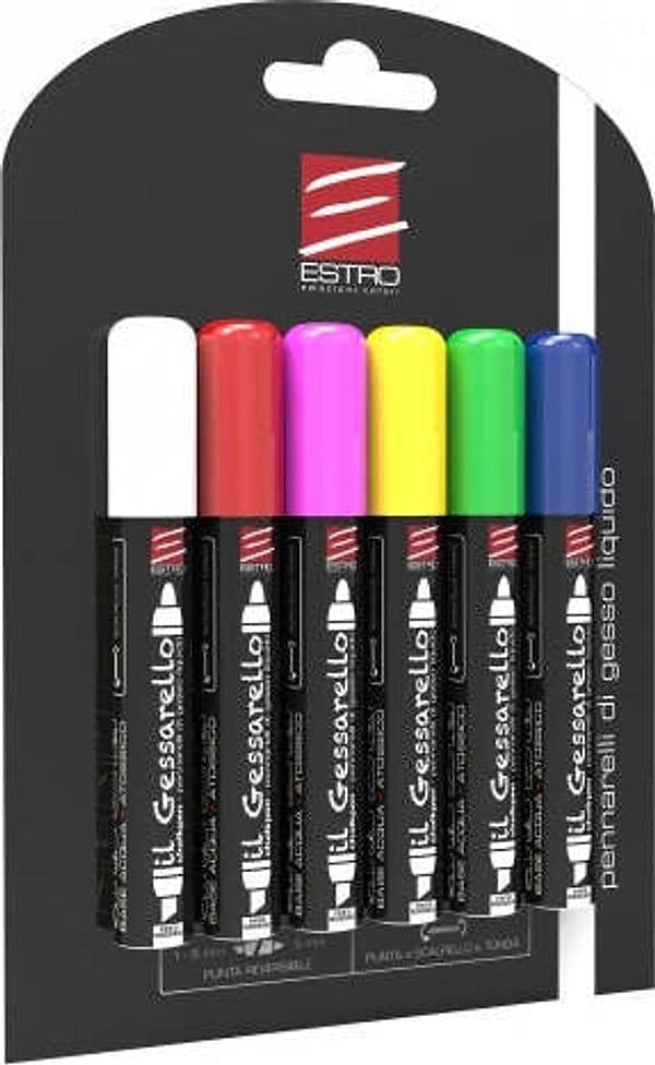 ESTRO - GESSARELLI 6 PENNARELLI GESSO LIQUIDO COLORI ASSORTITI