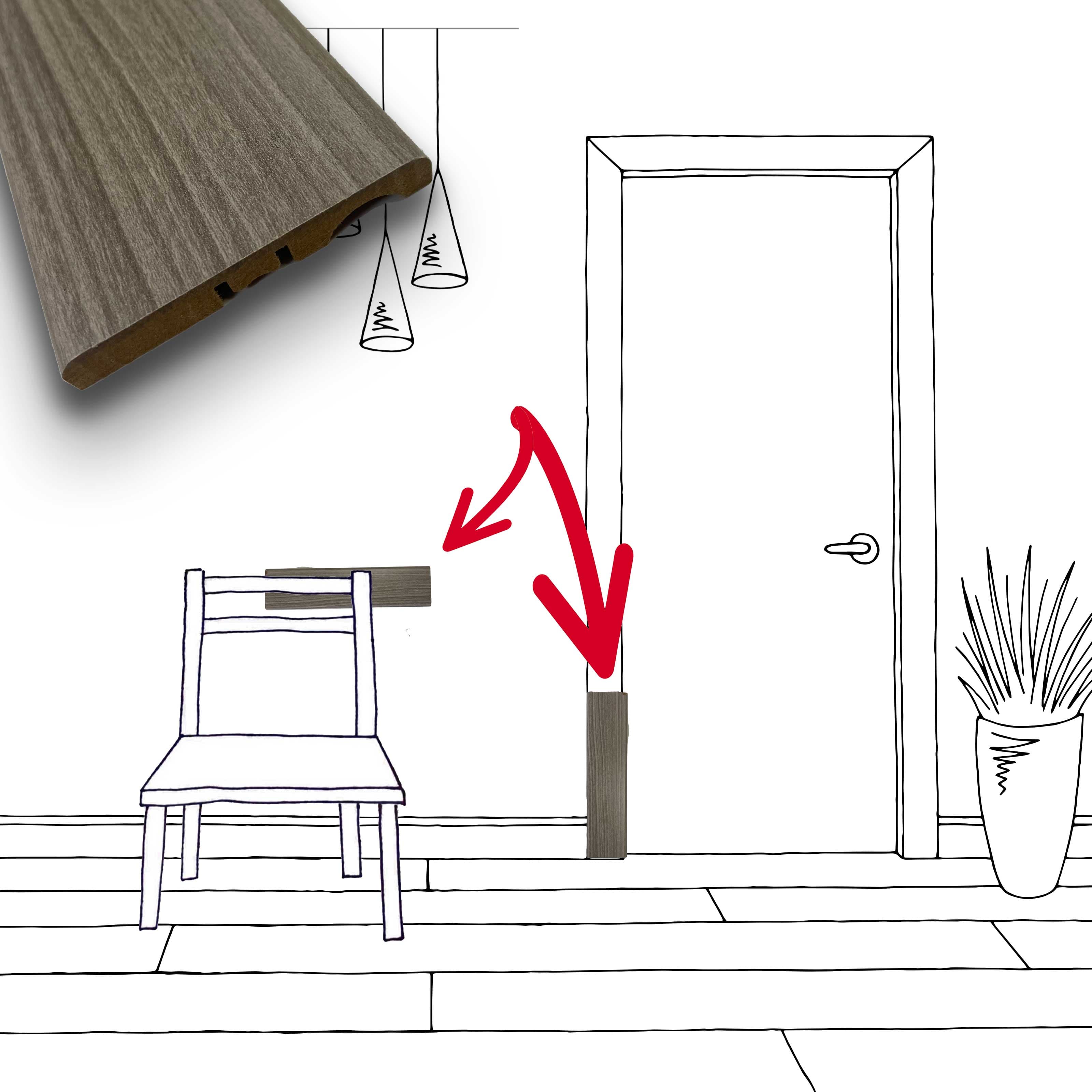 ***MEGA STOCK*** 2in1 MOSTRINA COPRIFILO BATTISEDIA in Fibra di legno 70X10 ROVERE GREY (prezzo al metro)