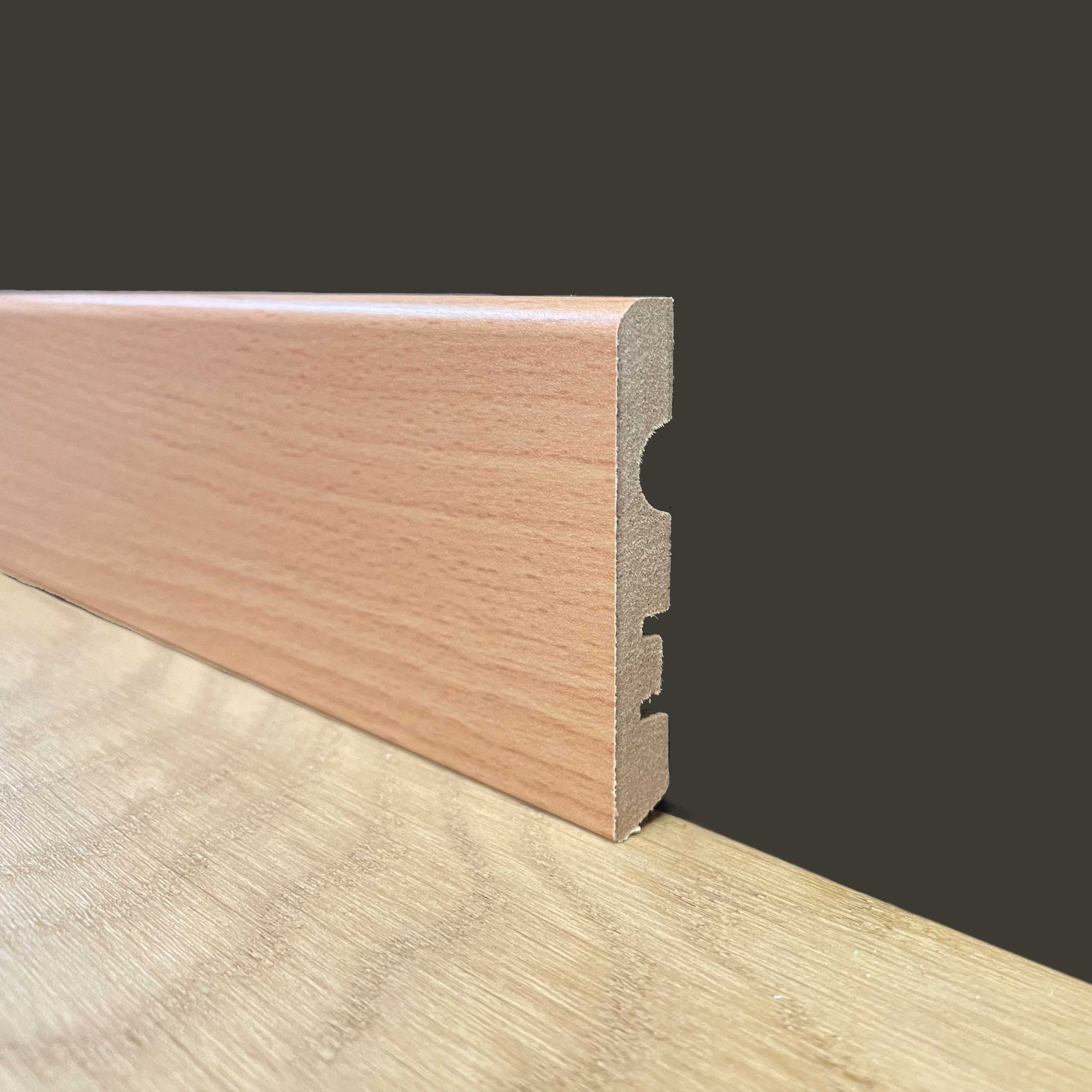 ***MEGA STOCK al metro*** BATTISCOPA PASSACAVO BC in Fibra di legno 70x10 FAGGIO ROSA - Eternal Parquet