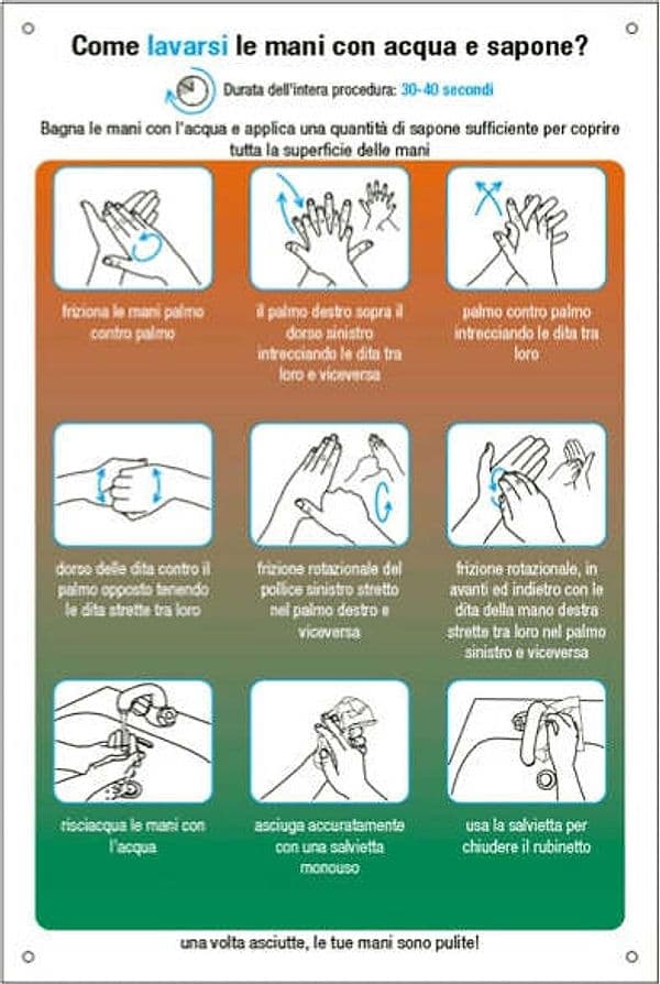 Etichetta - ''Come lavarsi le mani'' - 20x30 cm - Cartelli Segnalatori Fai da te/Sicurezza e protezione/Attrezzature per sicurezza sul lavoro/Segnaletica antinfortunistica Eurocartuccia - Pavullo, Commerciovirtuoso.it