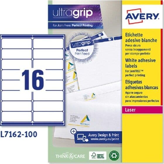 Etichetta adesiva L7162 - permanente - 99 1x33 9 mm - 16 etichette per foglio - bianco - Avery - conf. 100 fogli A4 Cancelleria e prodotti per ufficio/Archivio ufficio e accessori per scrivania/Etichette divisori per schedario e timbri/Etichette ed etichette adesive/Etichette per stampanti Eurocartuccia - Pavullo, Commerciovirtuoso.it