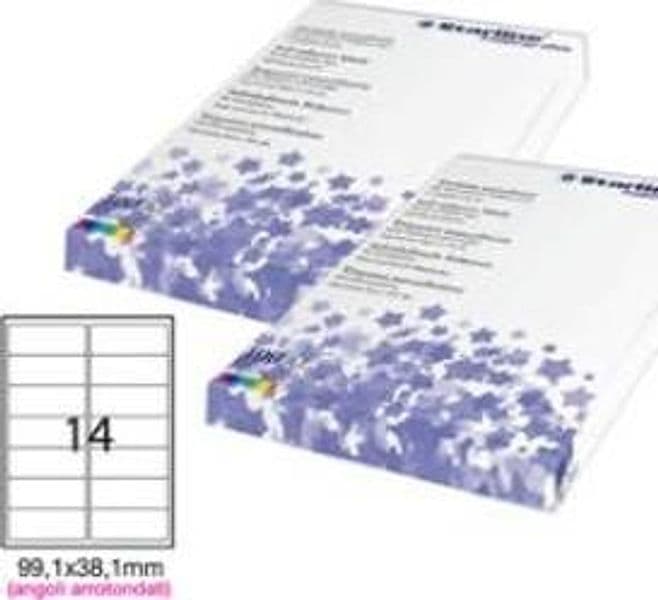 Etichetta adesiva Starline - bianco - 99.1x38.1 mm - angoli tondi - 14 etichette per foglio - conf. 100 fogli A4 Cancelleria e prodotti per ufficio/Archivio ufficio e accessori per scrivania/Etichette divisori per schedario e timbri/Etichette ed etichette adesive/Etichette per stampanti Eurocartuccia - Pavullo, Commerciovirtuoso.it