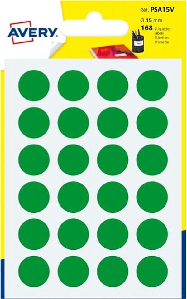 Etichetta adesiva tonda PSA - permanente - D 15 mm - verde - Avery - blister 168 etichette Cancelleria e prodotti per ufficio/Archivio ufficio e accessori per scrivania/Etichette divisori per schedario e timbri/Etichette ed etichette adesive/Etichette per stampanti Eurocartuccia - Pavullo, Commerciovirtuoso.it