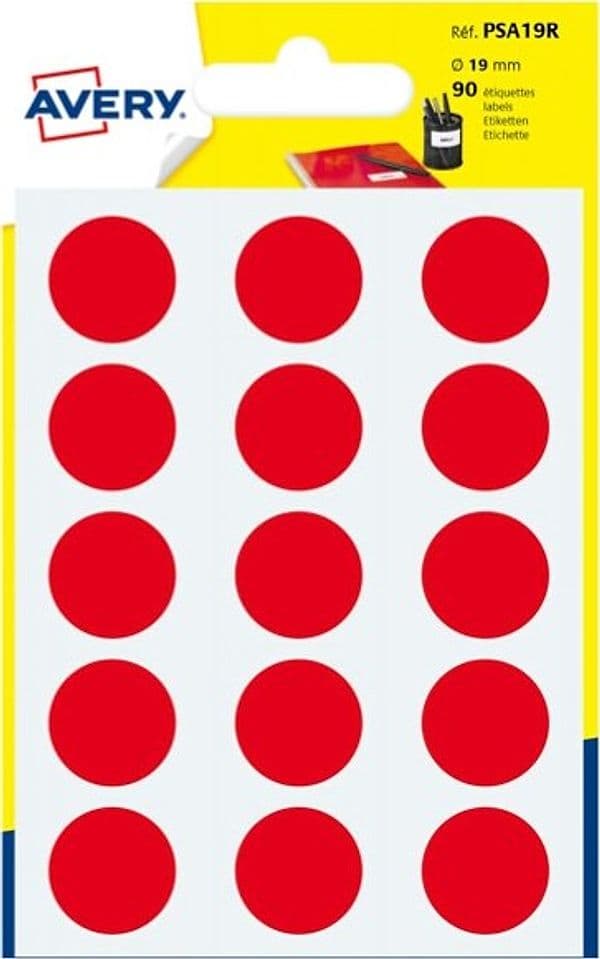 Etichetta adesiva tonda PSA - permanente - D 19 mm - rosso - Avery - blister 90 etichette Cancelleria e prodotti per ufficio/Archivio ufficio e accessori per scrivania/Etichette divisori per schedario e timbri/Etichette ed etichette adesive/Etichette per stampanti Eurocartuccia - Pavullo, Commerciovirtuoso.it