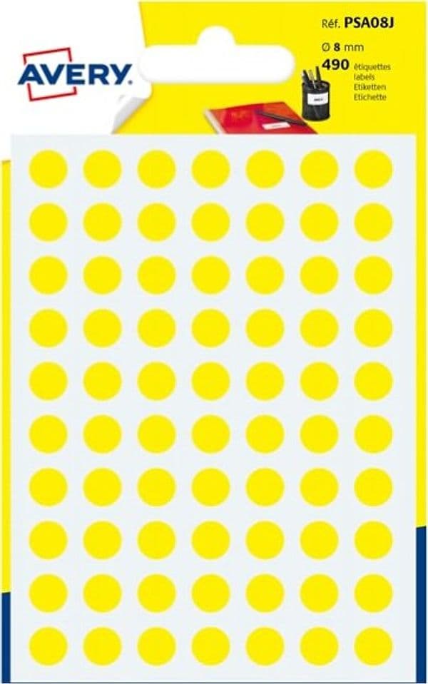Etichetta adesiva tonda PSA - permanente - D 8 mm - giallo - Avery - blister 420 etichette Cancelleria e prodotti per ufficio/Archivio ufficio e accessori per scrivania/Etichette divisori per schedario e timbri/Etichette ed etichette adesive/Etichette per stampanti Eurocartuccia - Pavullo, Commerciovirtuoso.it