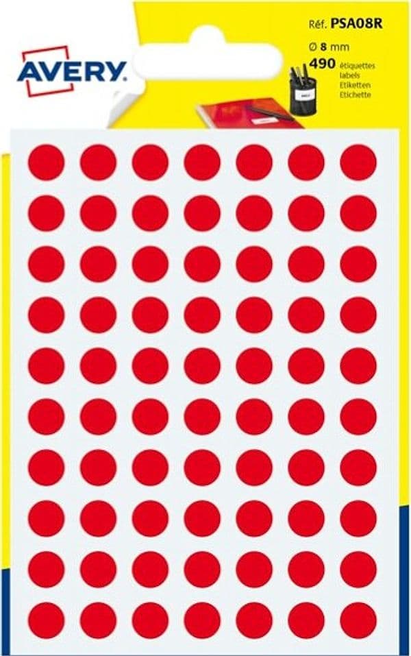 Etichetta adesiva tonda PSA - permanente - D 8 mm - rosso - Avery - blister 420 etichette Cancelleria e prodotti per ufficio/Archivio ufficio e accessori per scrivania/Etichette divisori per schedario e timbri/Etichette ed etichette adesive/Etichette per stampanti Eurocartuccia - Pavullo, Commerciovirtuoso.it