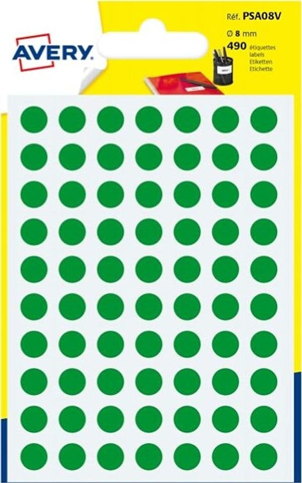 Etichetta adesiva tonda PSA - permanente - D 8 mm - verde - Avery - blister 420 etichette Cancelleria e prodotti per ufficio/Archivio ufficio e accessori per scrivania/Etichette divisori per schedario e timbri/Etichette ed etichette adesive/Etichette per stampanti Eurocartuccia - Pavullo, Commerciovirtuoso.it
