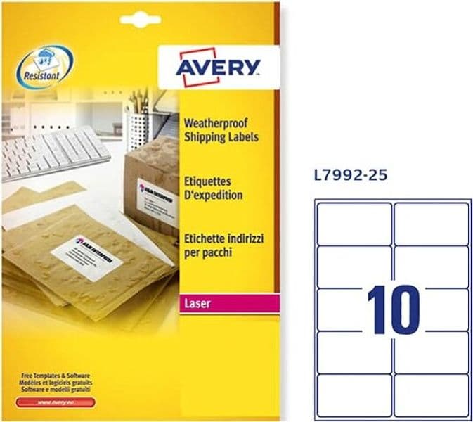Etichetta in poliestere L7992 - adatta a stampanti laser - permanente - impermeabile - 99.1 x 57 mm - 10 etichette per foglio - bianco - Avery - conf. 25 fogli A4 Cancelleria e prodotti per ufficio/Archivio ufficio e accessori per scrivania/Etichette divisori per schedario e timbri/Etichette ed etichette adesive/Etichette per stampanti Eurocartuccia - Pavullo, Commerciovirtuoso.it