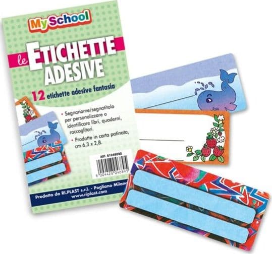 Etichette adesive segnanomi - 6 3 x 8 cm - fantasie assortite - Ri.Plast - busta 12 pezzi Cancelleria e prodotti per ufficio/Scuola e materiale didattico/Materiale scolastico/Copertine per i libri Eurocartuccia - Pavullo, Commerciovirtuoso.it