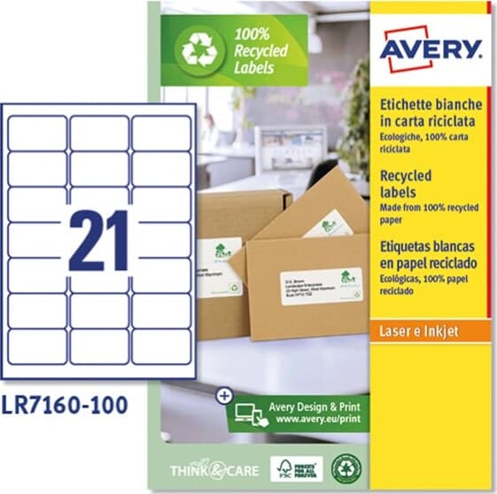 Etichette per buste e pacchi in carta riciclata - bianca - 63 5x38 1mm - 100 fogli - Avery Cancelleria e prodotti per ufficio/Archivio ufficio e accessori per scrivania/Etichette divisori per schedario e timbri/Etichette ed etichette adesive/Etichette per stampanti Eurocartuccia - Pavullo, Commerciovirtuoso.it