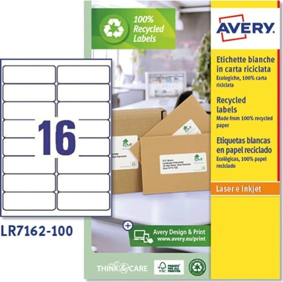 Etichette per buste e pacchi in carta riciclata - bianca - 99 1x33 9mm - 100 fogli - Avery Cancelleria e prodotti per ufficio/Archivio ufficio e accessori per scrivania/Etichette divisori per schedario e timbri/Etichette ed etichette adesive/Etichette per stampanti Eurocartuccia - Pavullo, Commerciovirtuoso.it