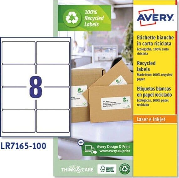 Etichette per buste e pacchi in carta riciclata - bianca - 99 1x67 7mm - 100 fogli - Avery Cancelleria e prodotti per ufficio/Archivio ufficio e accessori per scrivania/Etichette divisori per schedario e timbri/Etichette ed etichette adesive/Etichette per stampanti Eurocartuccia - Pavullo, Commerciovirtuoso.it